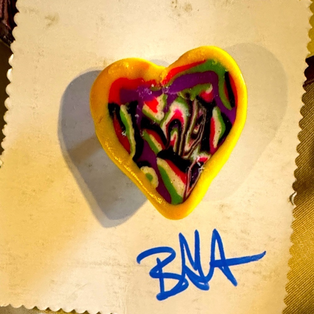 Handmade One of a Kind Colorful Heart-Shaped Art Polymer Clay Jewelry Pins